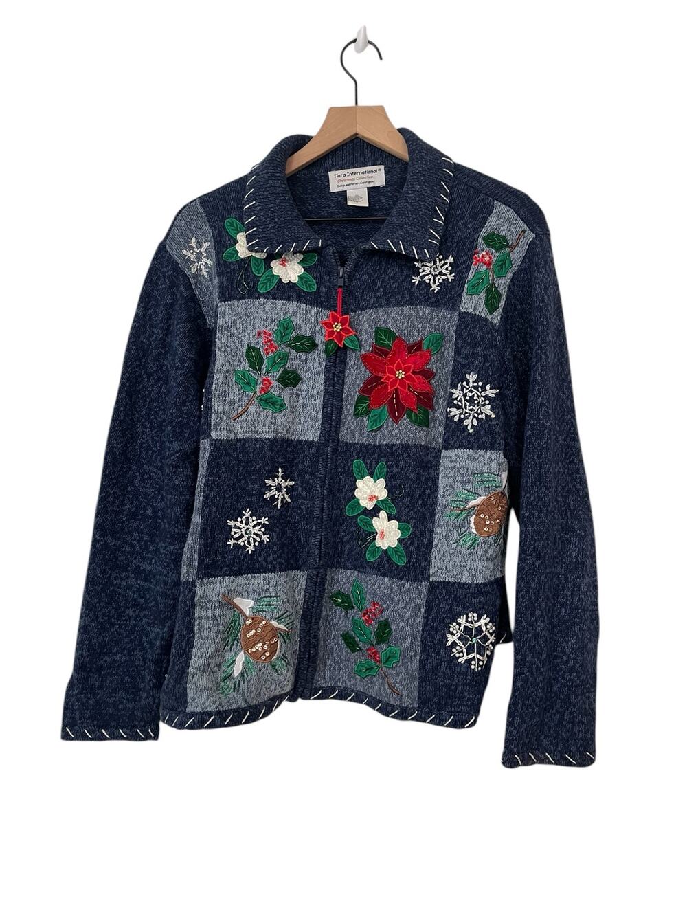 Tiara International Christmas Collection Womens Embellished Cardigan Size XL